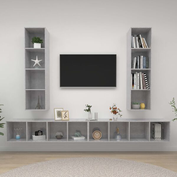 vidaXL Wall-mounted TV Cabinets 4 pcs Concrete Grey Engineered Wood
