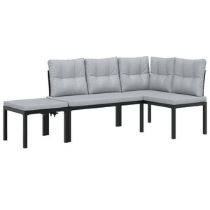 vidaXL Garden Bench Set with Cushions 3 pcs Black Powder-coated Steel