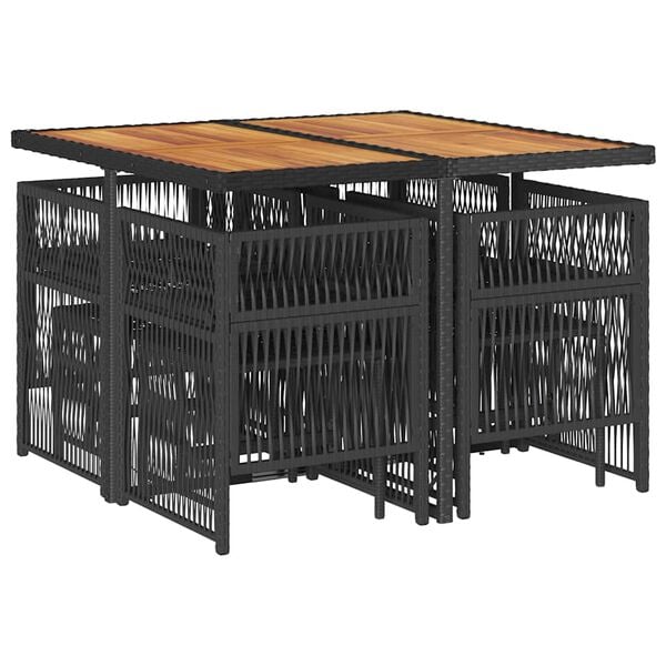 vidaXL 9 Piece Garden Dining Set with Cushions Black Poly Rattan