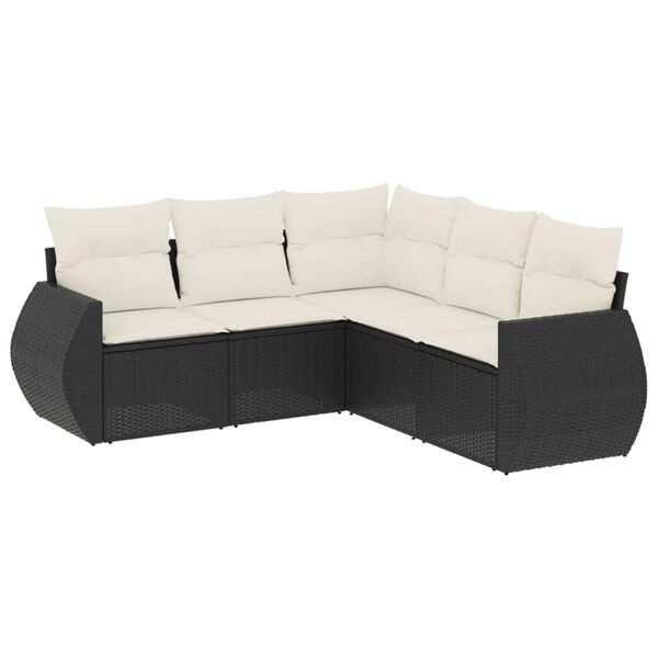 vidaXL 5 Piece Garden Sofa Set with Cushions Black Poly Rattan