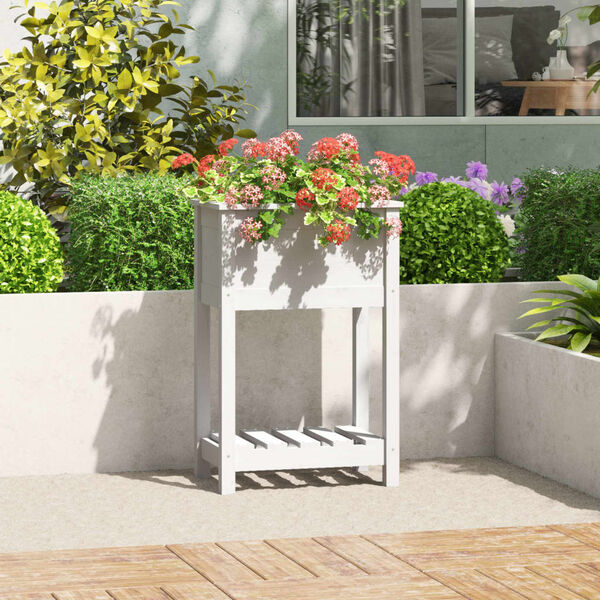 vidaXL Planter with Shelf White 54x34.5x81 cm Solid Wood Pine