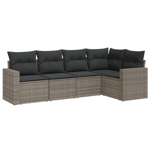 vidaXL 5 Piece Garden Sofa Set with Cushions Grey Poly Rattan