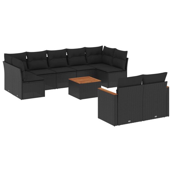 vidaXL 10 Piece Garden Sofa Set with Cushions Black Poly Rattan