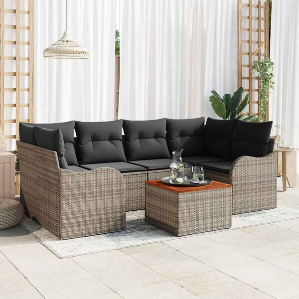 vidaXL Garden Sofa Set 7 pcs Grey Poly rattan