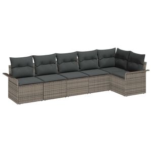 vidaXL Garden Sofa Set with Cushion 6 pcs Grey Poly Rattan