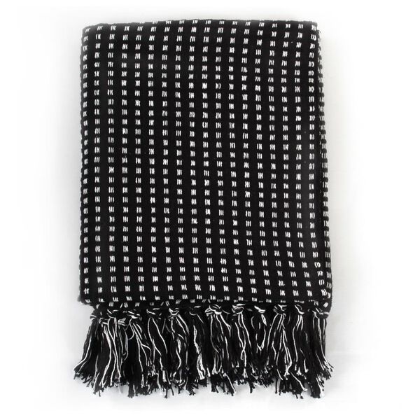 vidaXL Throw Cotton Squares 220x250 cm Black