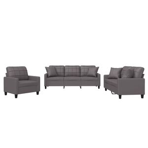 vidaXL 3 Piece Sofa Set with Pillows Grey Faux Leather