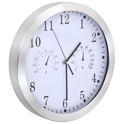 vidaXL Wall Clock with Quartz Movement Hygrometer Thermometer White