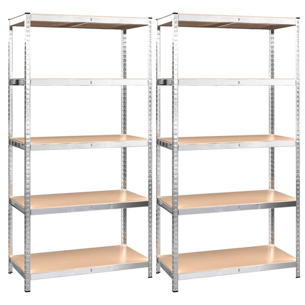 vidaXL 5-Layer Heavy-duty Shelves 2 pcs Silver Steel&Engineered Wood