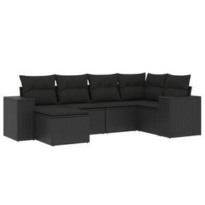 vidaXL 6 Piece Garden Sofa Set with Cushions Black Poly Rattan