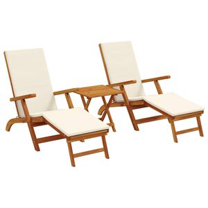 vidaXL Reclining and Folding Sunlounger 3 pcs Solid Acacia Wood