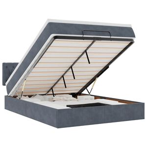 vidaXL Ottoman Bed with Mattress & LEDs Dark Grey Queen Velvet