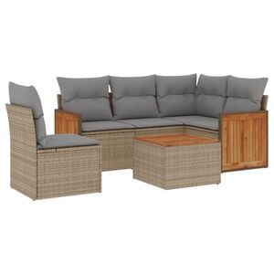 vidaXL 6 Piece Garden Sofa Set with Cushions Beige Poly Rattan