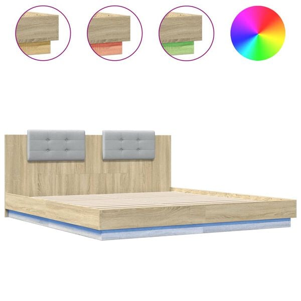 vidaXL Bed Frame with LED without Mattress Sonoma Oak 180x200 cm Super King