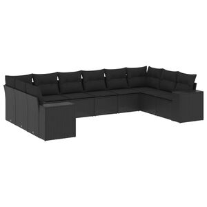 vidaXL 10 Piece Garden Sofa Set with Cushions Black Poly Rattan
