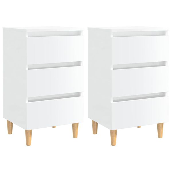 vidaXL Bed Cabinets & Wood Legs 2 pcs High Gloss White 40x35x69cm
