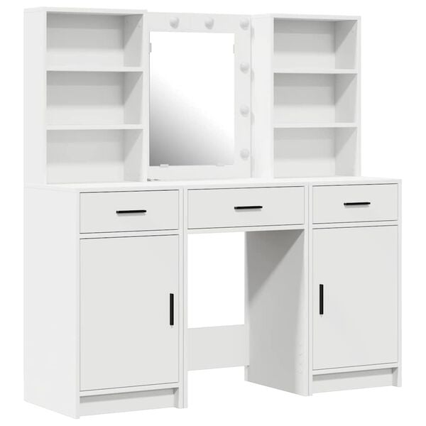 vidaXL Dressing Table Set with Drawer 3 pcs White Engineered Wood