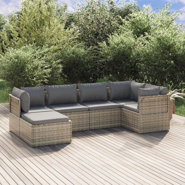 vidaXL 6 Piece Garden Lounge Set with Cushions Grey Poly Rattan