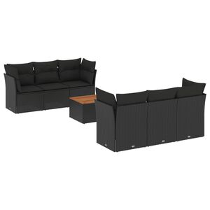 vidaXL 7 Piece Garden Sofa Set with Cushions Black Poly Rattan