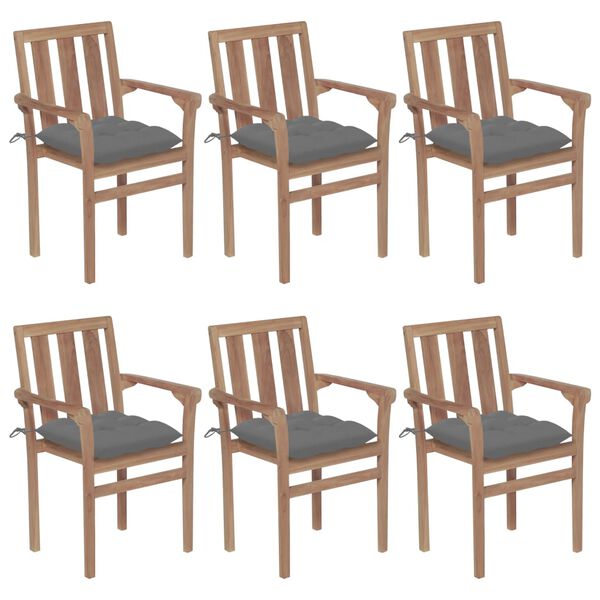 vidaXL Stackable Garden Chairs with Cushions 6 pcs Solid Teak Wood