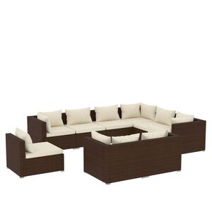 vidaXL 9 Piece Garden Lounge Set with Cushions Poly Rattan Brown