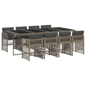 vidaXL 9 Piece Garden Dining Set with Cushions Grey Poly Rattan