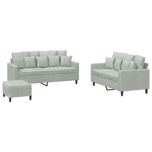vidaXL 3 Piece Sofa Set with Cushions Light Grey Velvet