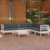 vidaXL 7 Piece Garden Lounge Set with Cushions White Solid Pinewood