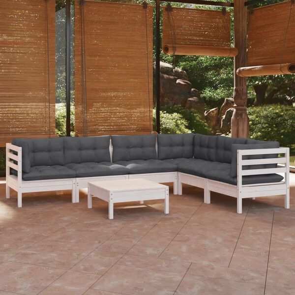 vidaXL 7 Piece Garden Lounge Set with Cushions White Solid Pinewood