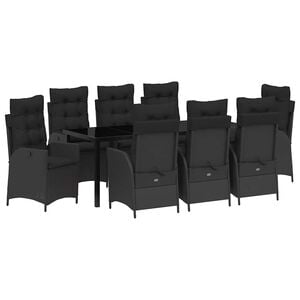 vidaXL Garden Dining Set with Cushion 9 pcs Black Poly Rattan