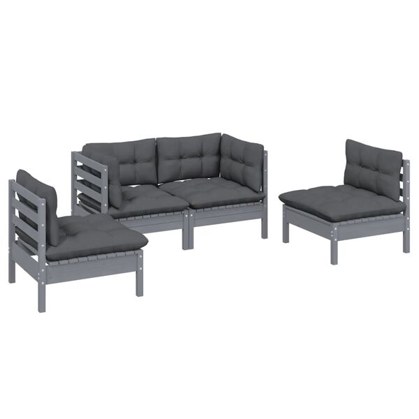 vidaXL 4 Piece Garden Lounge Set with Cushions Solid Pinewood