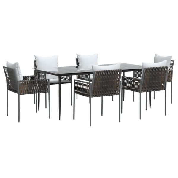 vidaXL 7 Piece Garden Dining Set with Cushions Poly Rattan and Steel