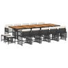 vidaXL 15 Piece Garden Dining Set with Cushions Black Poly Rattan