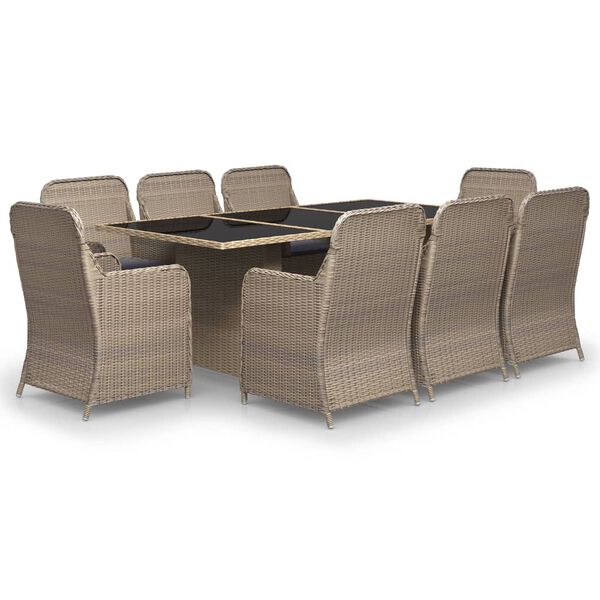 vidaXL 9 Piece Garden Dining Set Poly Rattan Brown