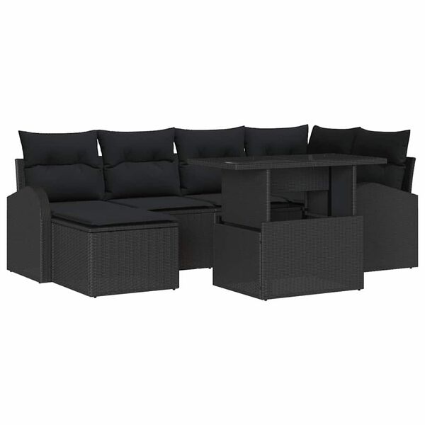 vidaXL Garden Sofa Set 7 pcs Black Poly rattan and powder-coated steel