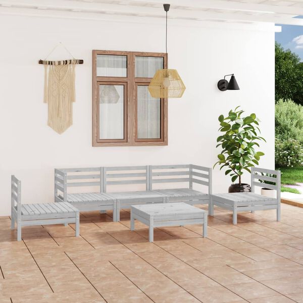 vidaXL 6 Piece Garden Lounge Set White Solid Pinewood