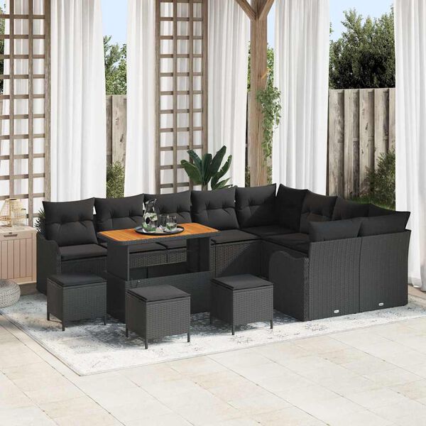 vidaXL Garden Sofa Set Height-Adjustable 13 pcs Black Poly Rattan