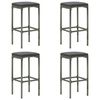 vidaXL Bar Stools with Cushions 4 pcs Grey Poly Rattan
