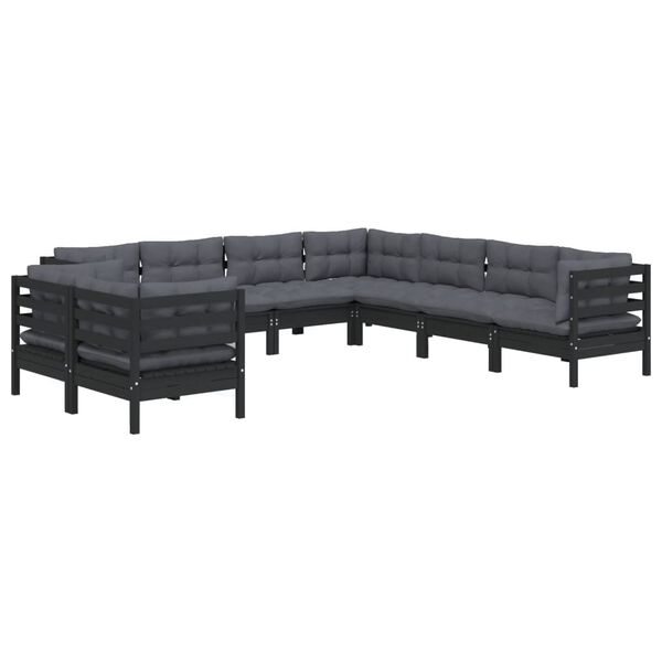 vidaXL 9 Piece Garden Lounge Set with Cushions Black Solid Pinewood