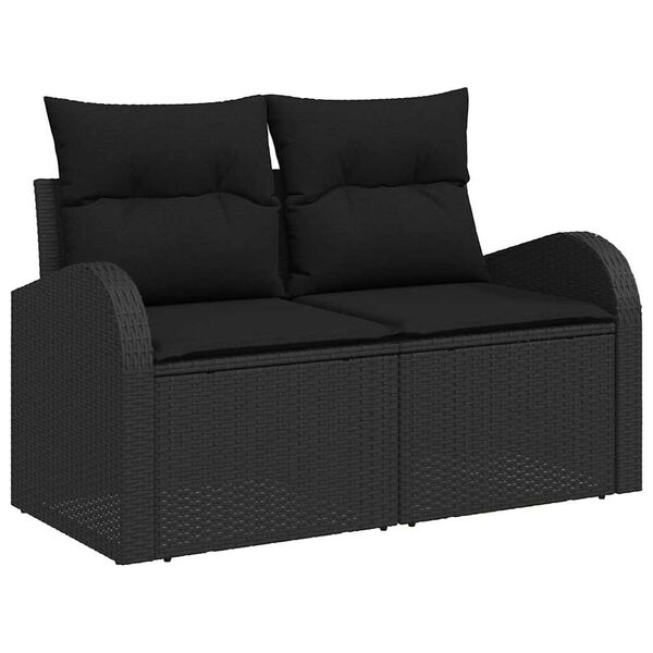 vidaXL Garden Sofa Set with Cushion 9 pcs Black Poly Rattan