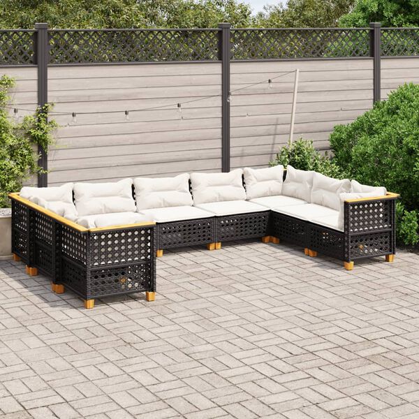 vidaXL 9 Piece Garden Sofa Set with Cushions Black Poly Rattan