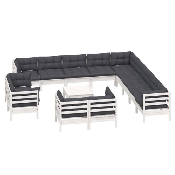 vidaXL 14 Piece Garden Lounge Set with Cushions White Solid Pinewood
