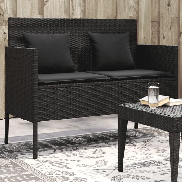 vidaXL Garden Bench with Cushions Black Poly Rattan