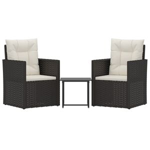 vidaXL 3 Piece Outdoor Lounge Set with Cushions Poly Rattan Black