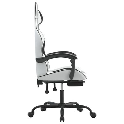 vidaXL Swivel Gaming Chair with Footrest White&Black Faux Leather