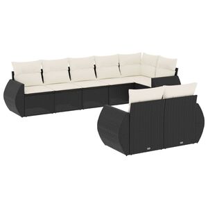 vidaXL 8 Piece Garden Sofa Set with Cushions Black Poly Rattan