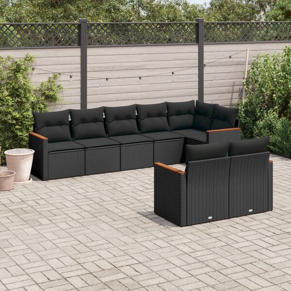 vidaXL 8 Piece Garden Sofa Set with Cushions Black Poly Rattan