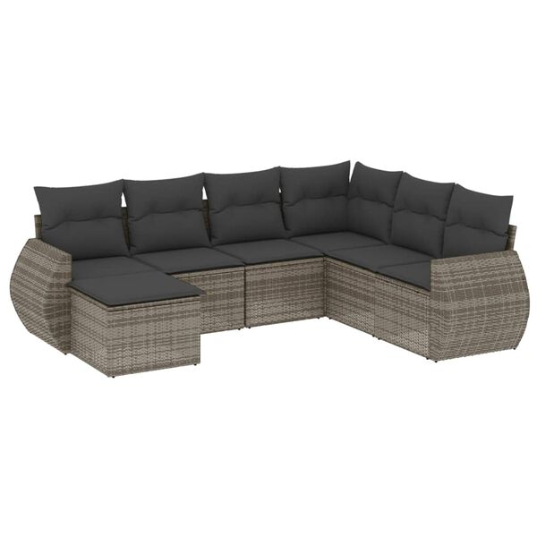 vidaXL 7 Piece Garden Sofa Set with Cushions Grey Poly Rattan
