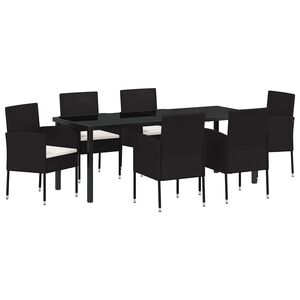 vidaXL Garden Dining Set 7 pcs Black Poly Rattan