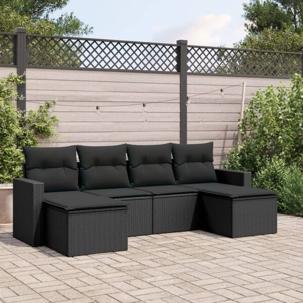 vidaXL 6 Piece Garden Sofa Set with Cushions Black Poly Rattan